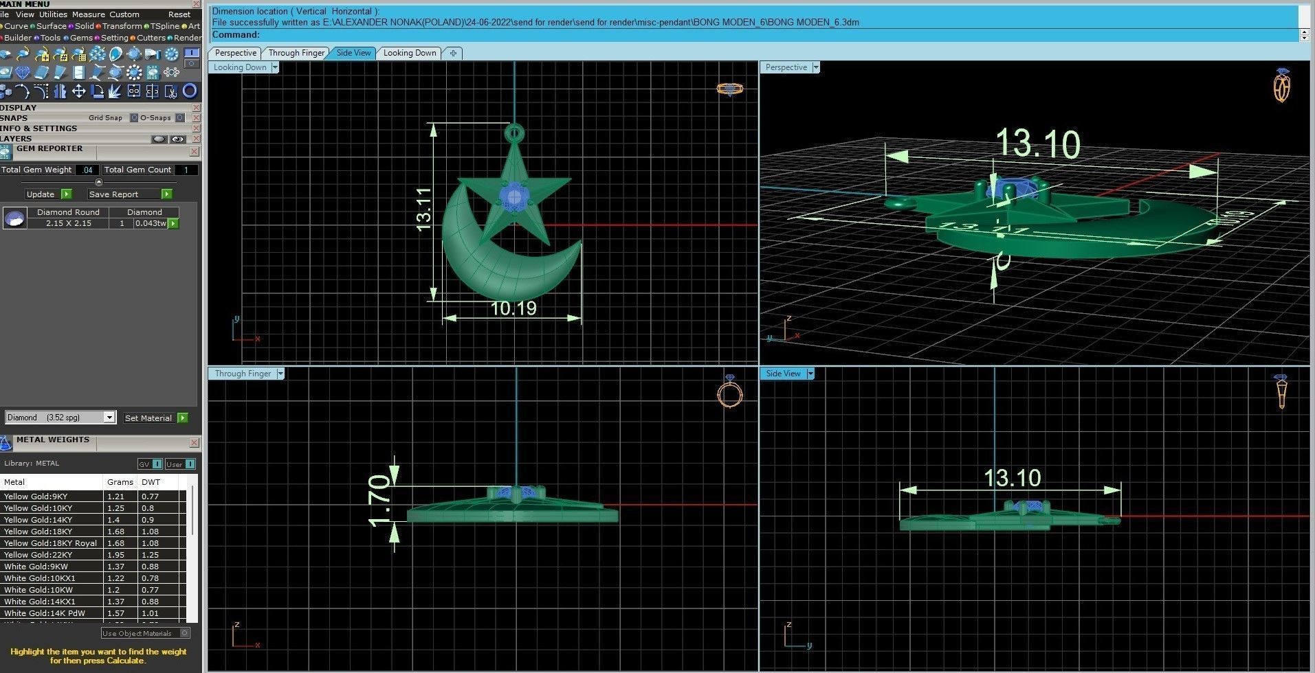 Moon and Star pendant 3dm stl render details  3D print model_4