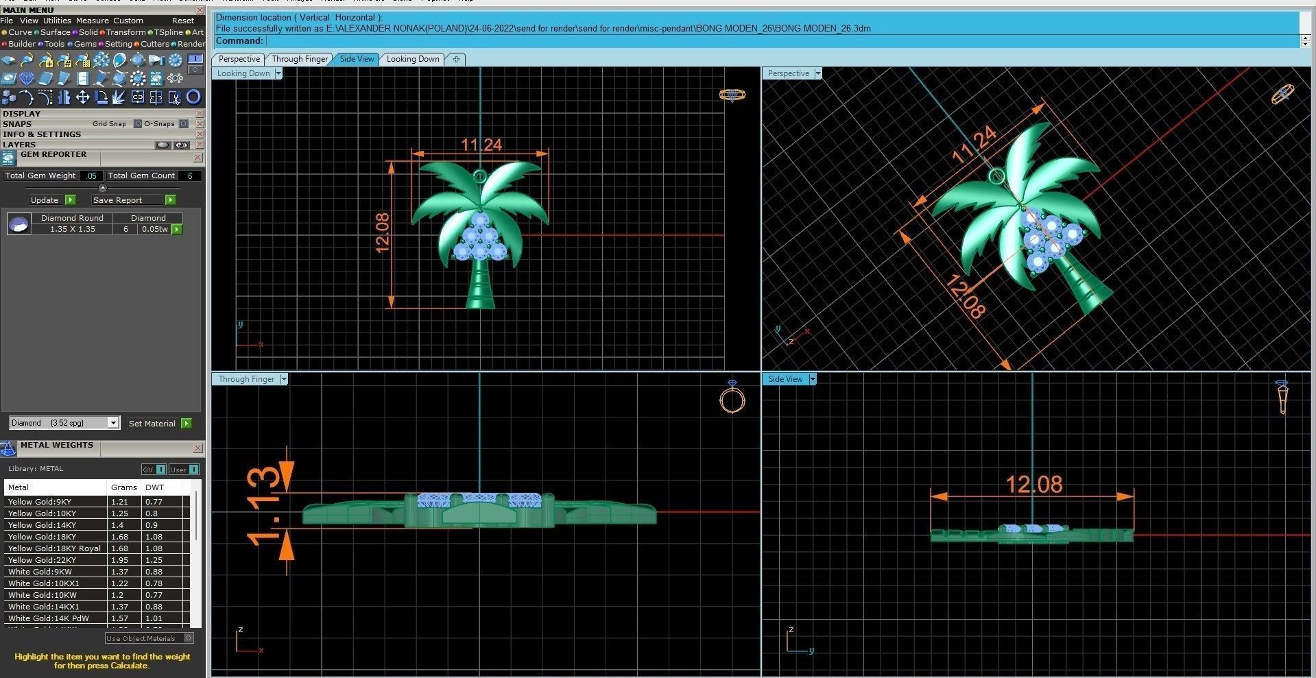 Diamond palm tree pendant 3dm stl render details 3D print model_6