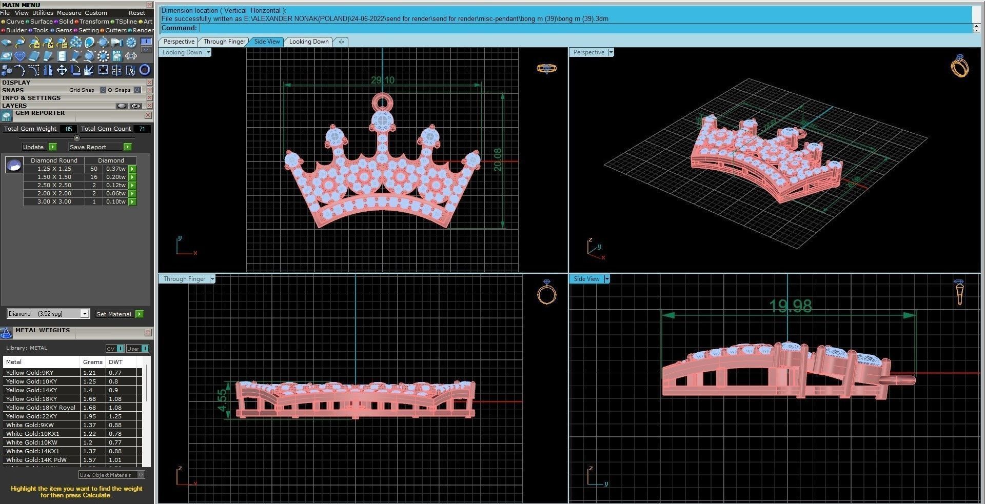 Diamond crown pendant 3dm stl render details  3D print model_18