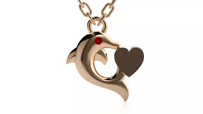 Dolphin with heart pendant 3dm stl render details 