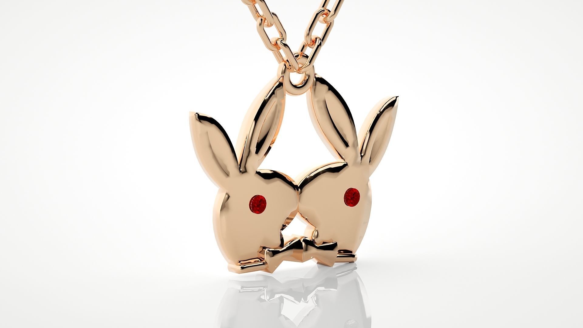 Kissing rabbits pendant 3dm stl render details  3D print model_3