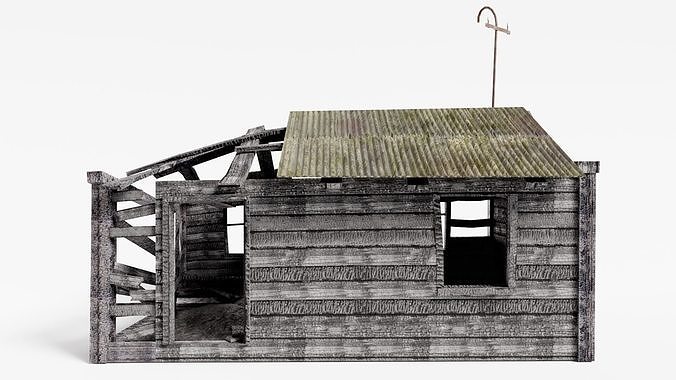 Wooden old burned house as1 Low-poly 3D model 3