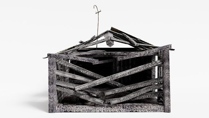 Wooden old burned house as1 Low-poly 3D model 4