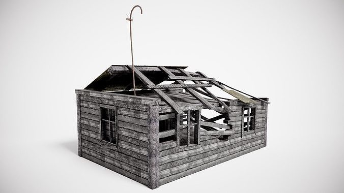 Wooden old burned house as1 Low-poly 3D model 7
