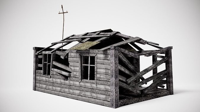 Wooden old burned house as1 Low-poly 3D model 5