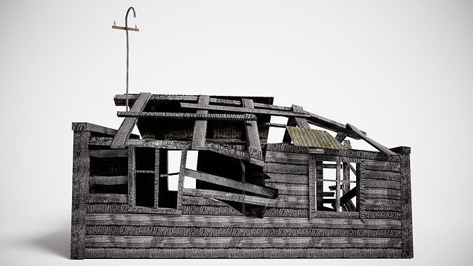 Wooden old burned house as1 Low-poly 3D model 6