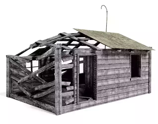 Wooden old burned house as1 Low-poly 3D model