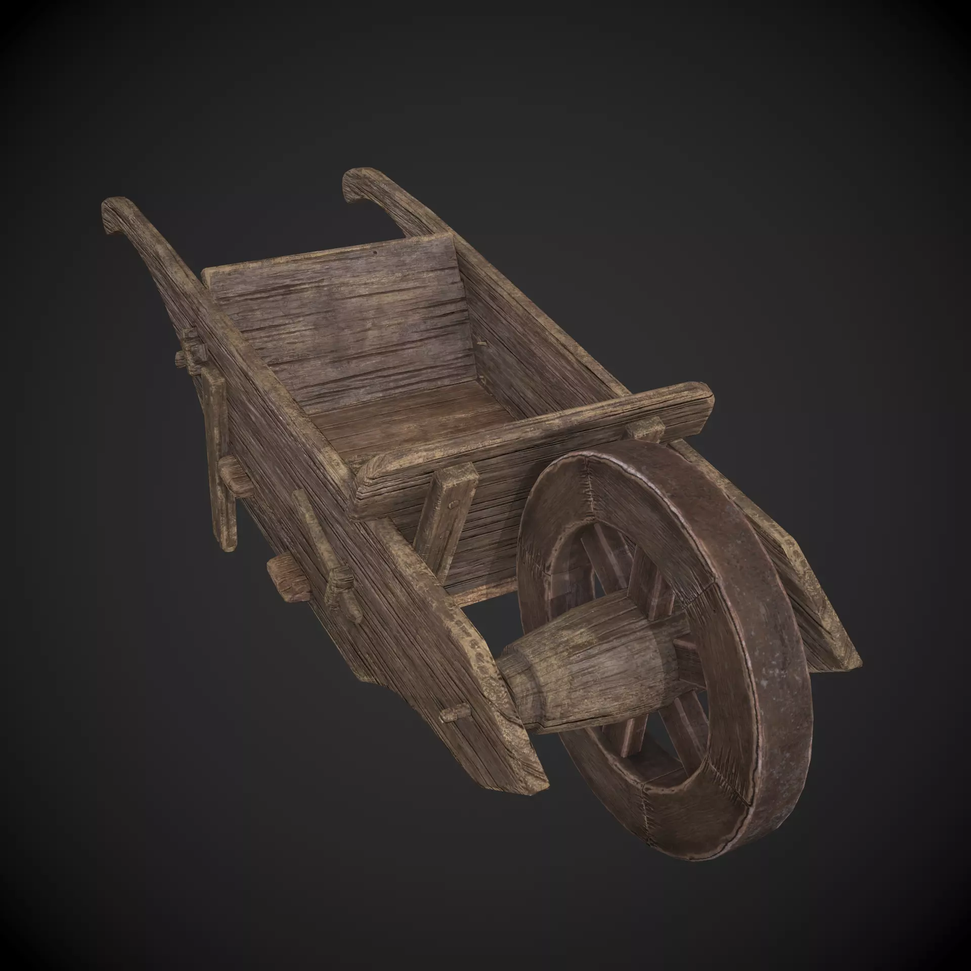 Wooden Wheelbarrow Low-poly 3D model