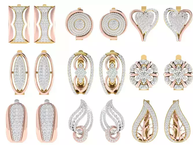 100 Solitaire Women Earring 3dm STL OBJ FBX Render Collection 