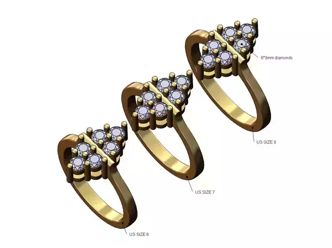 Double crown clusters pinched shank diamond ring US sizes 6 7 8