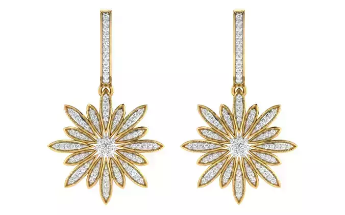 Solitaire Women Drop Earring 3dm STL OBJ FBX Render Details