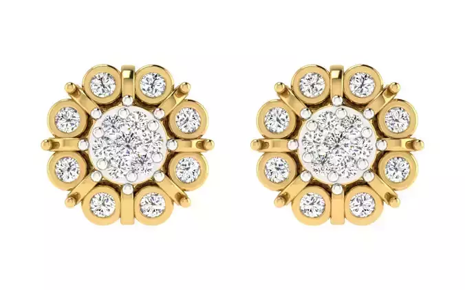 Solitaire Women Flower Earring 3dm STL OBJ FBX Render Details