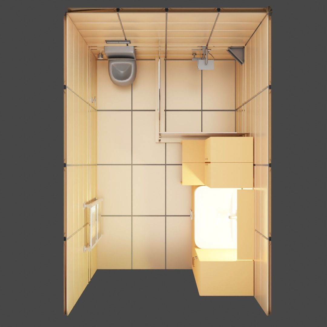 Bathroom with toilet and sink Low-poly 3D model_4