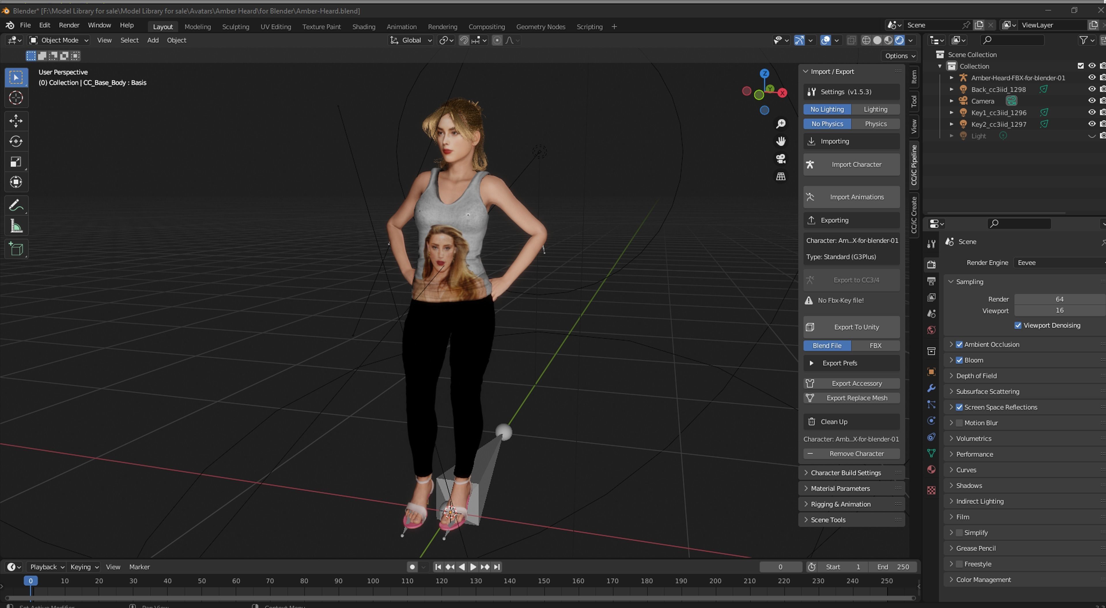 Amber Heard 3D Rigged model ready for animation Low-poly 3D model_21