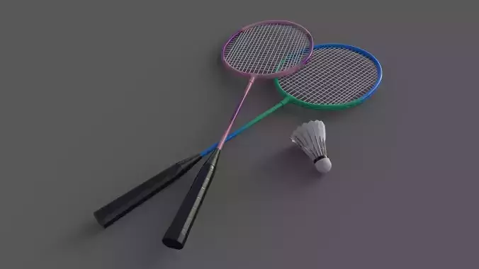 PBR Badminton Racket and Shuttlecock Low-poly 3D model
