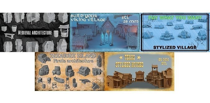 Pirate Medieval Viking Texas and Stylized Village architecture 3D print model