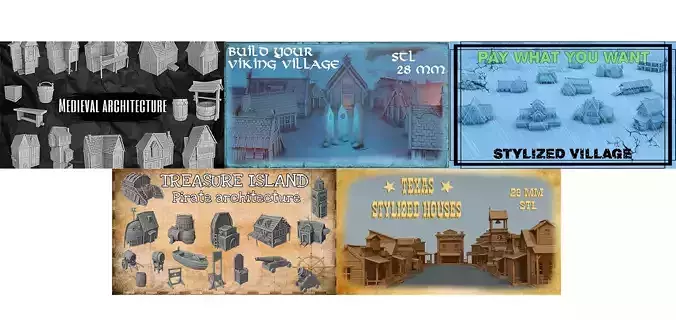 Pirate Medieval Viking Texas and Stylized Village architecture