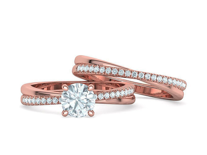 1CT Diamond Engament ring with Matching band Wedding Set 3D Model Collection