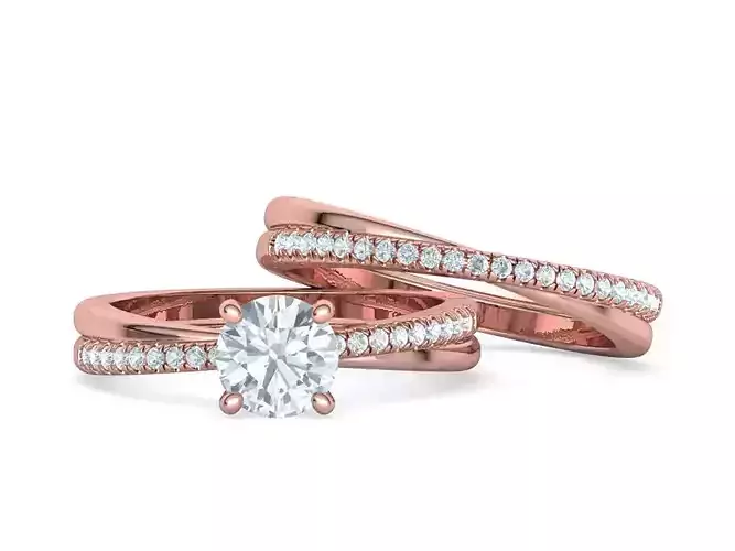 1CT Diamond Engament ring with Matching band Wedding Set 3D Model Collection