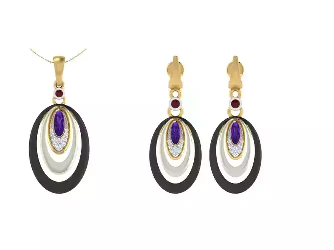 Solitaire Women Pendant Earring Sets 3D print model