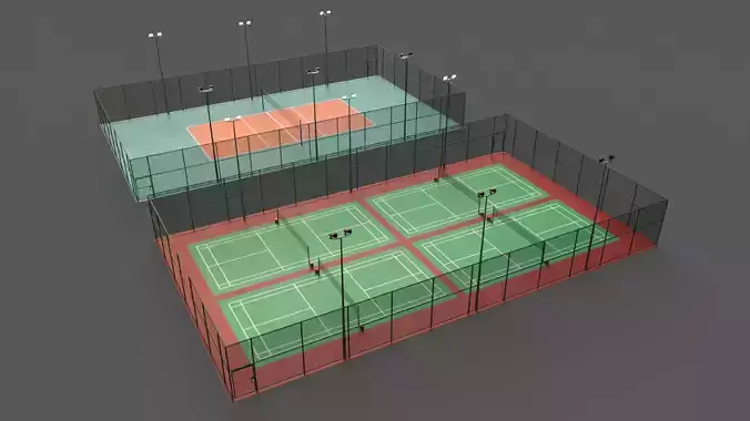 PBR Modular Outdoor Badminton Volleyball Court Low-poly 3D model