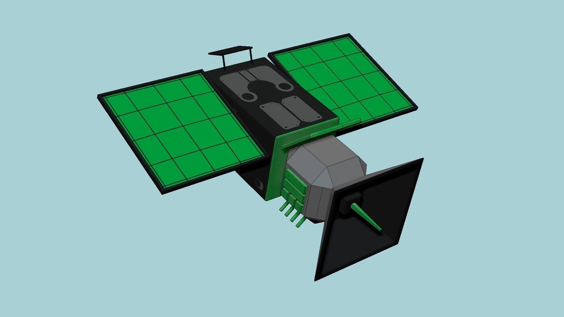 Satellite E01 Black Green - SciFi Space Design Low-poly 3D model_6
