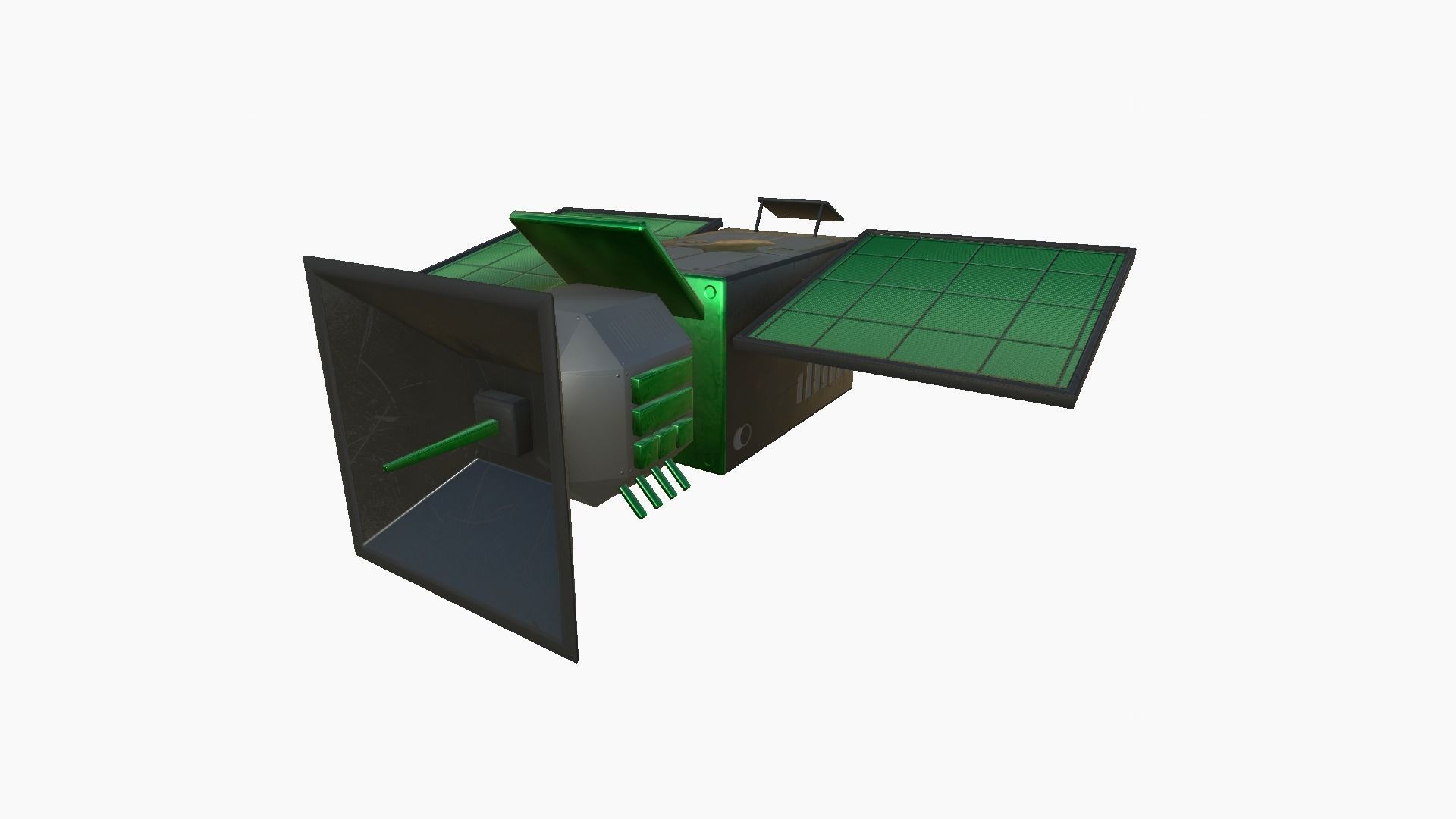 Satellite E01 Black Green - SciFi Space Design Low-poly 3D model_4