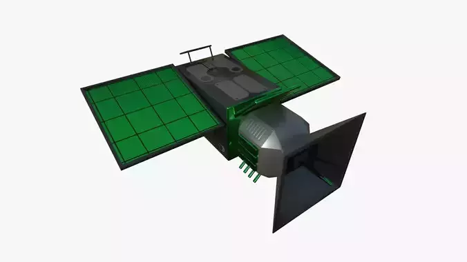Satellite E01 Black Green - SciFi Space Design Low-poly 3D model