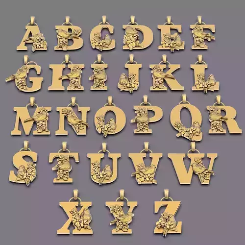 Alphabet letters pendant  gold silver jewelry printable 3D model