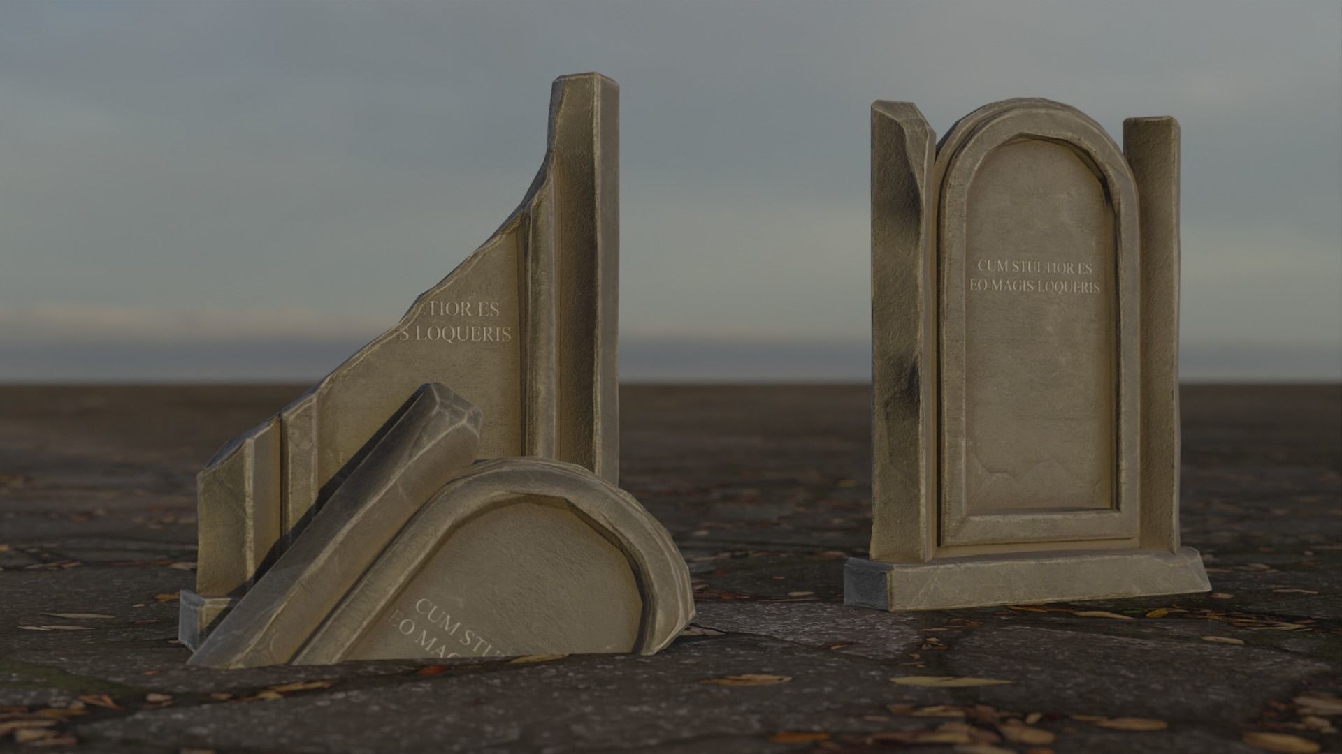 Hand Sculpted cemetery gravestones part 8 Low-poly 3D model_4