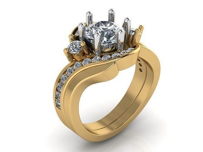 Wraped Around Diamond Ring With Notched Band 1356 3D print model