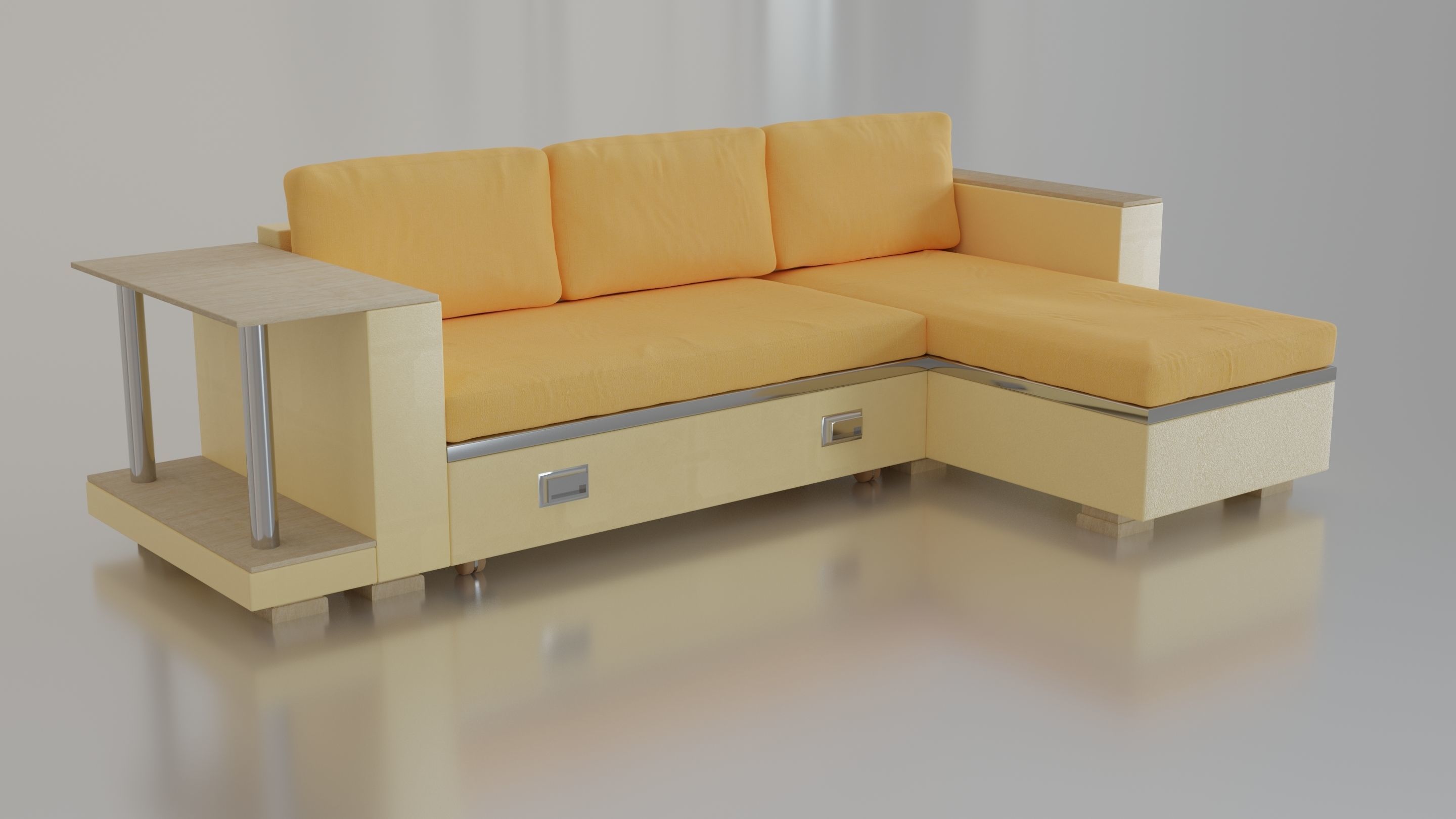 Animated orange leather-fabric sofa with small wooden table 3D model_2