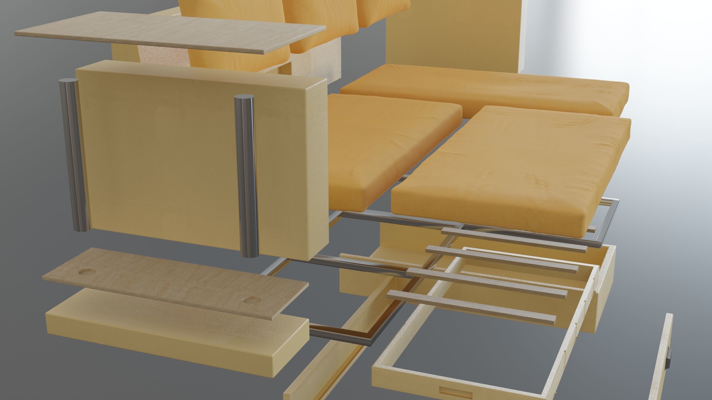 Animated orange leather-fabric sofa with small wooden table 3D model_27