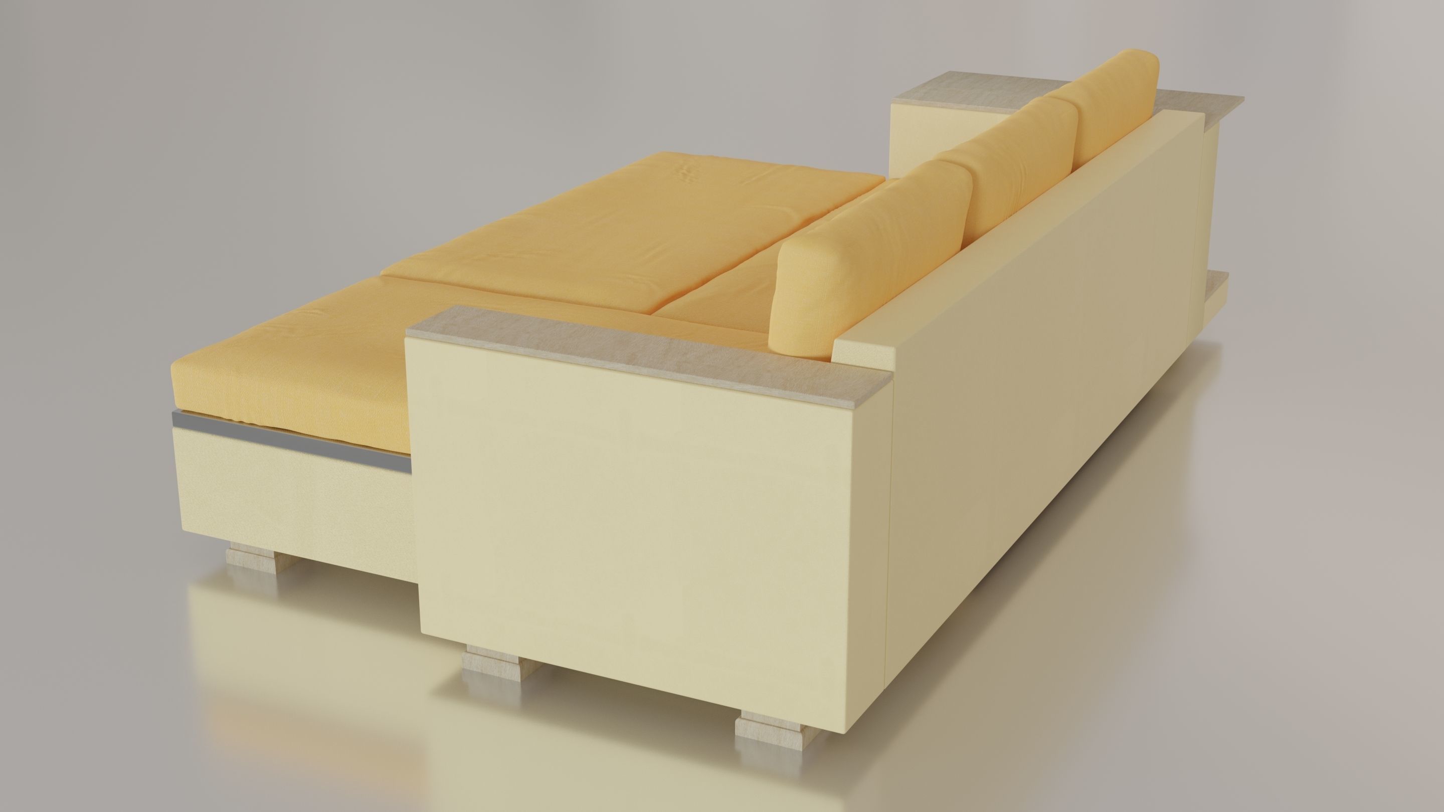 Animated orange leather-fabric sofa with small wooden table 3D model_11