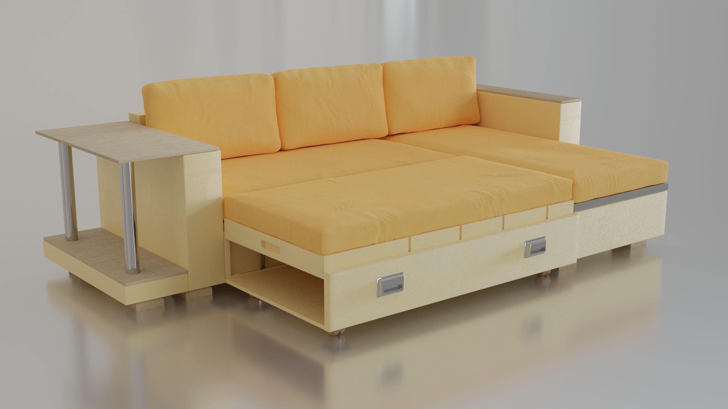Animated orange leather-fabric sofa with small wooden table 3D model_6