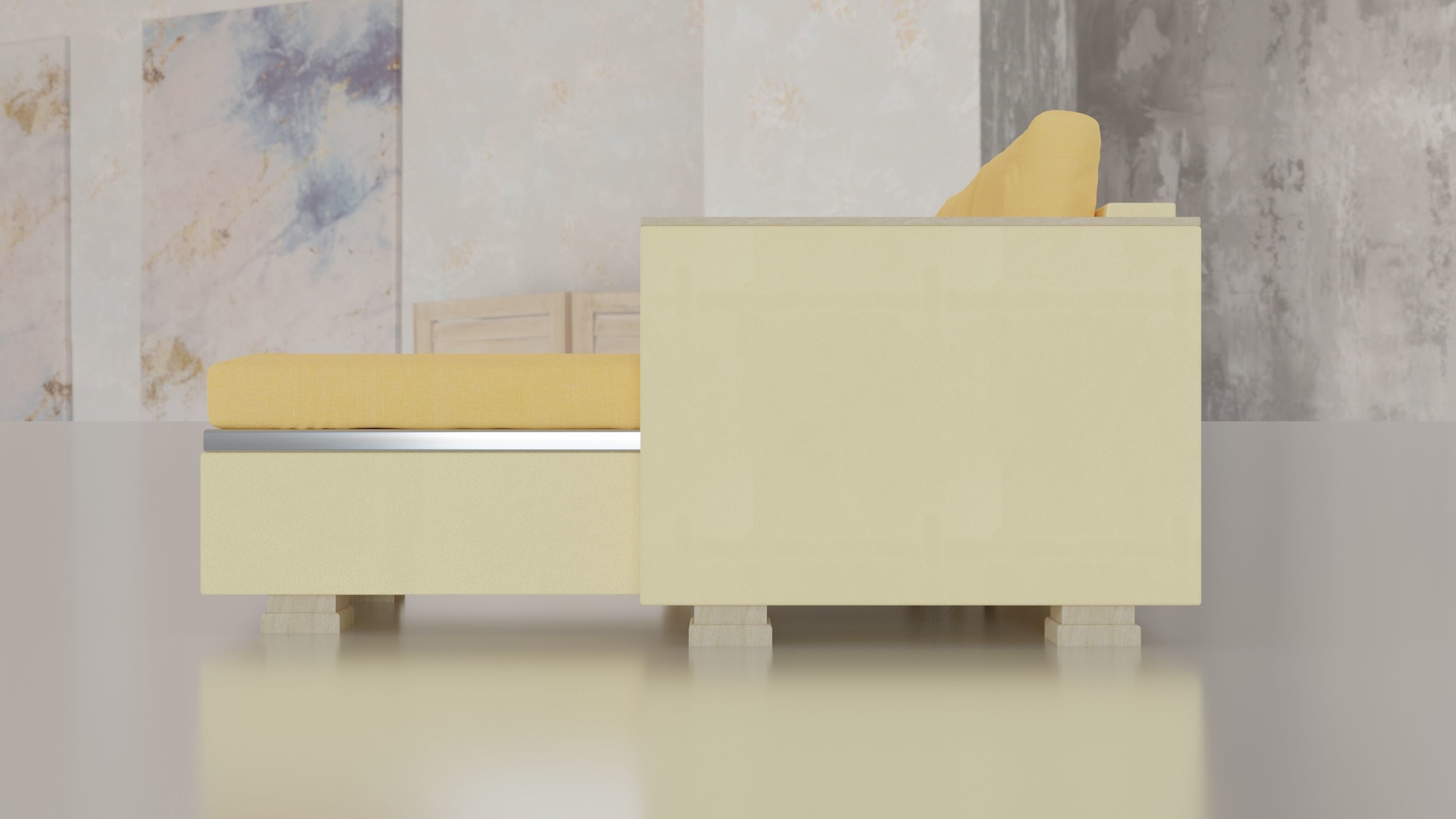 Animated orange leather-fabric sofa with small wooden table 3D model_21