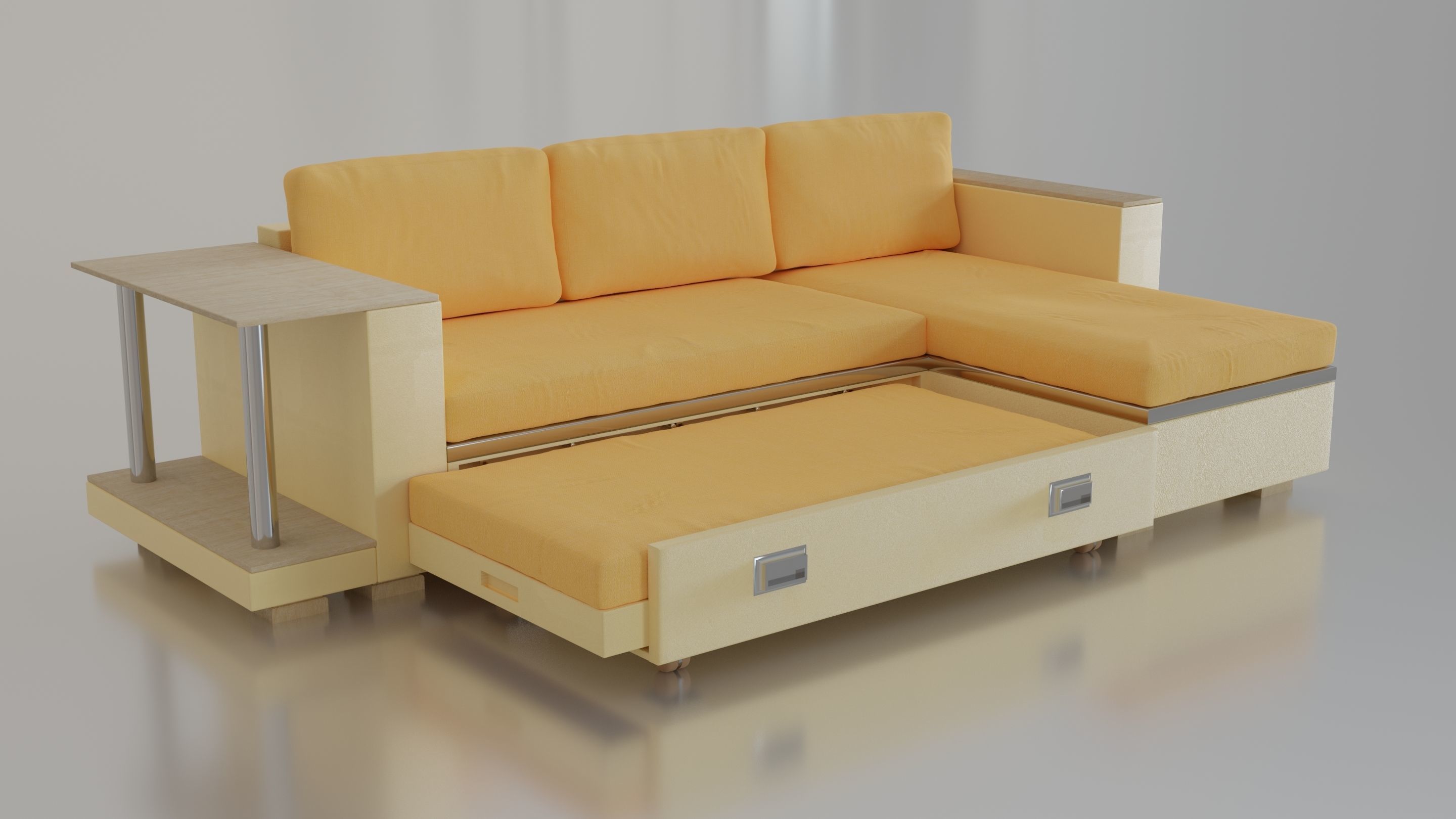 Animated orange leather-fabric sofa with small wooden table 3D model_4