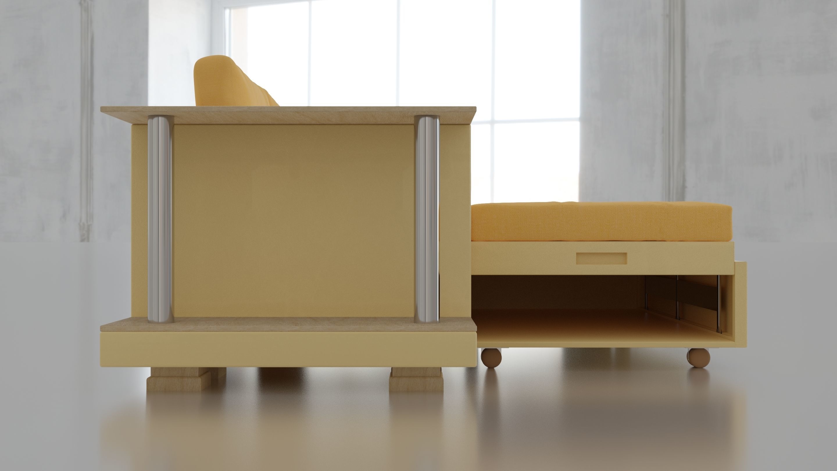 Animated orange leather-fabric sofa with small wooden table 3D model_20