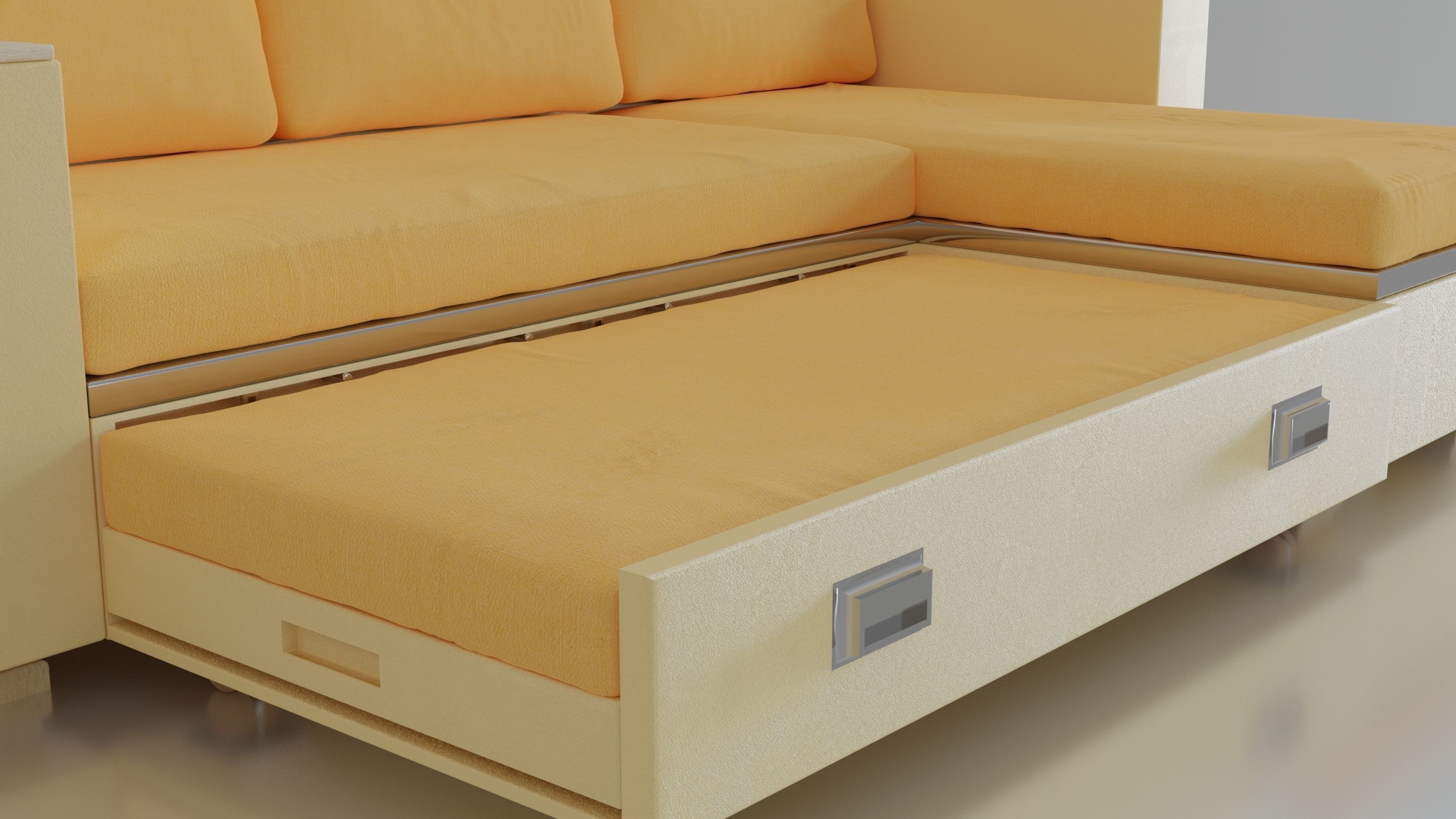 Animated orange leather-fabric sofa with small wooden table 3D model_12