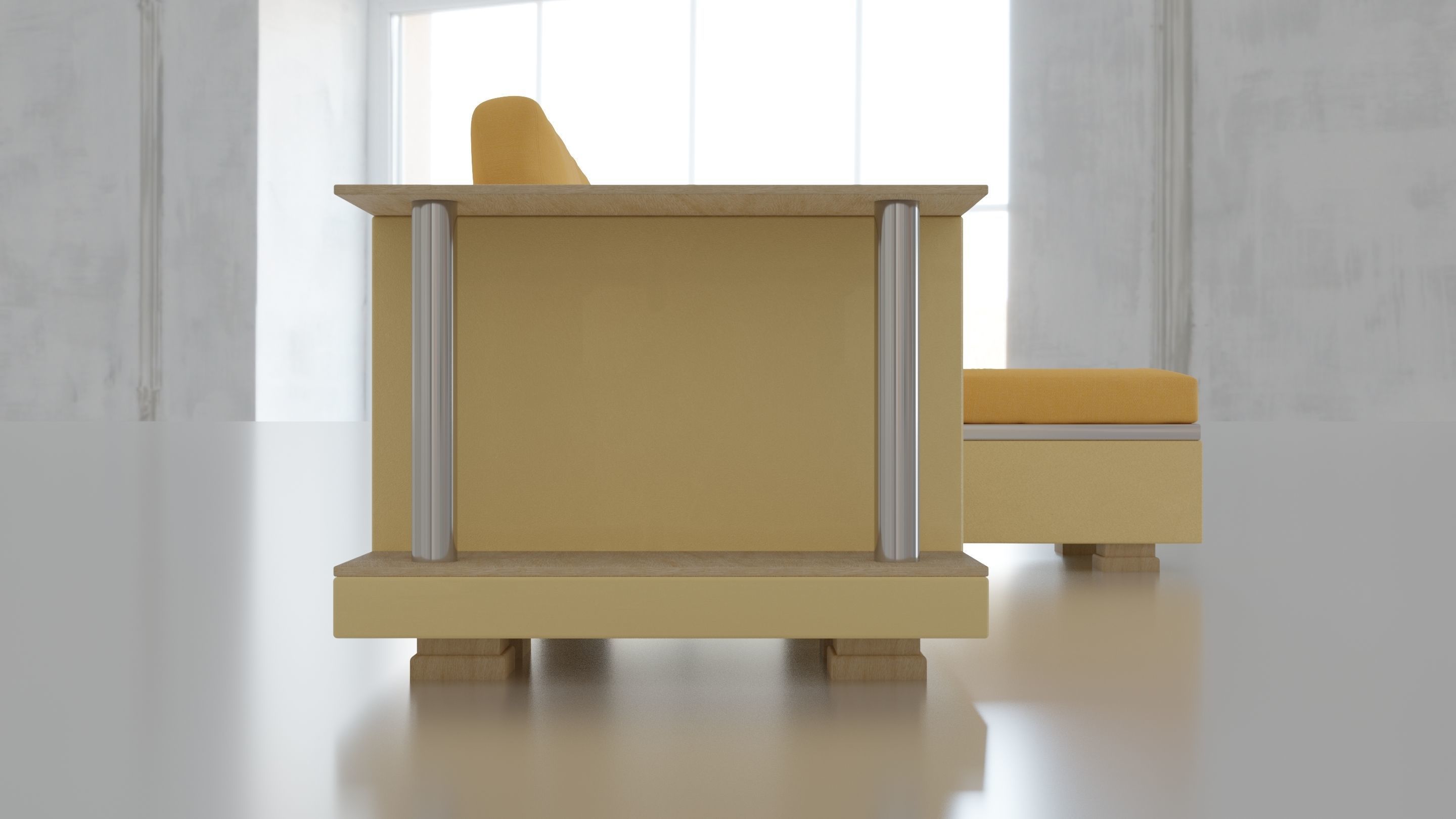 Animated orange leather-fabric sofa with small wooden table 3D model_19