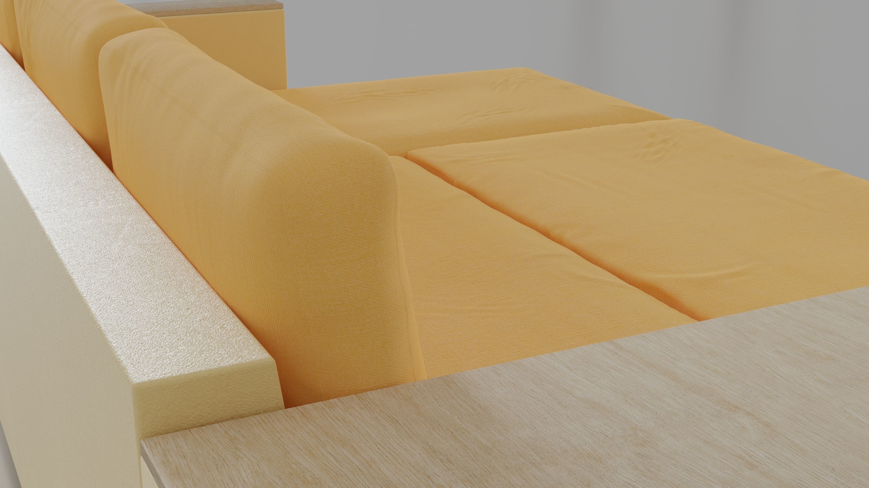 Animated orange leather-fabric sofa with small wooden table 3D model_10