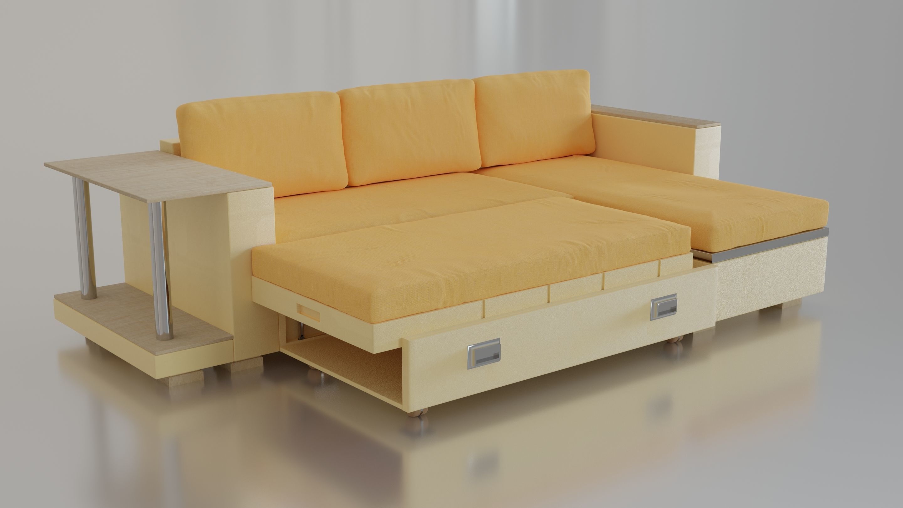 Animated orange leather-fabric sofa with small wooden table 3D model_5