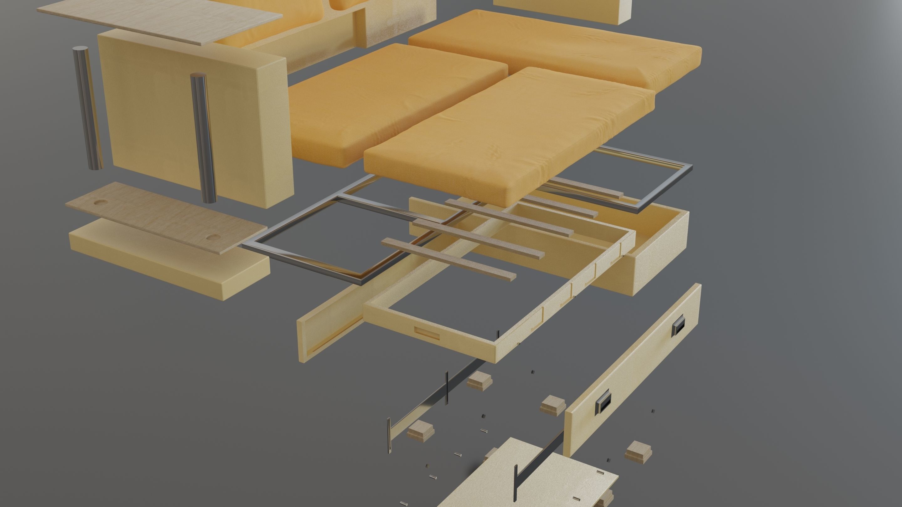 Animated orange leather-fabric sofa with small wooden table 3D model_26