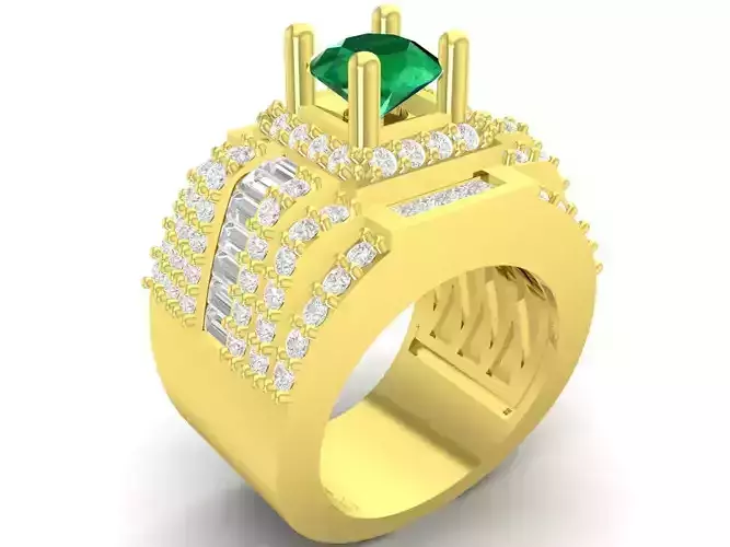 Korea Diamond Baguette Princess and Round Men ring 