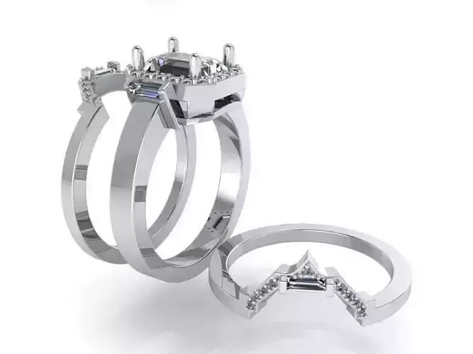 Emerald Halo Ring With Double Band 1388