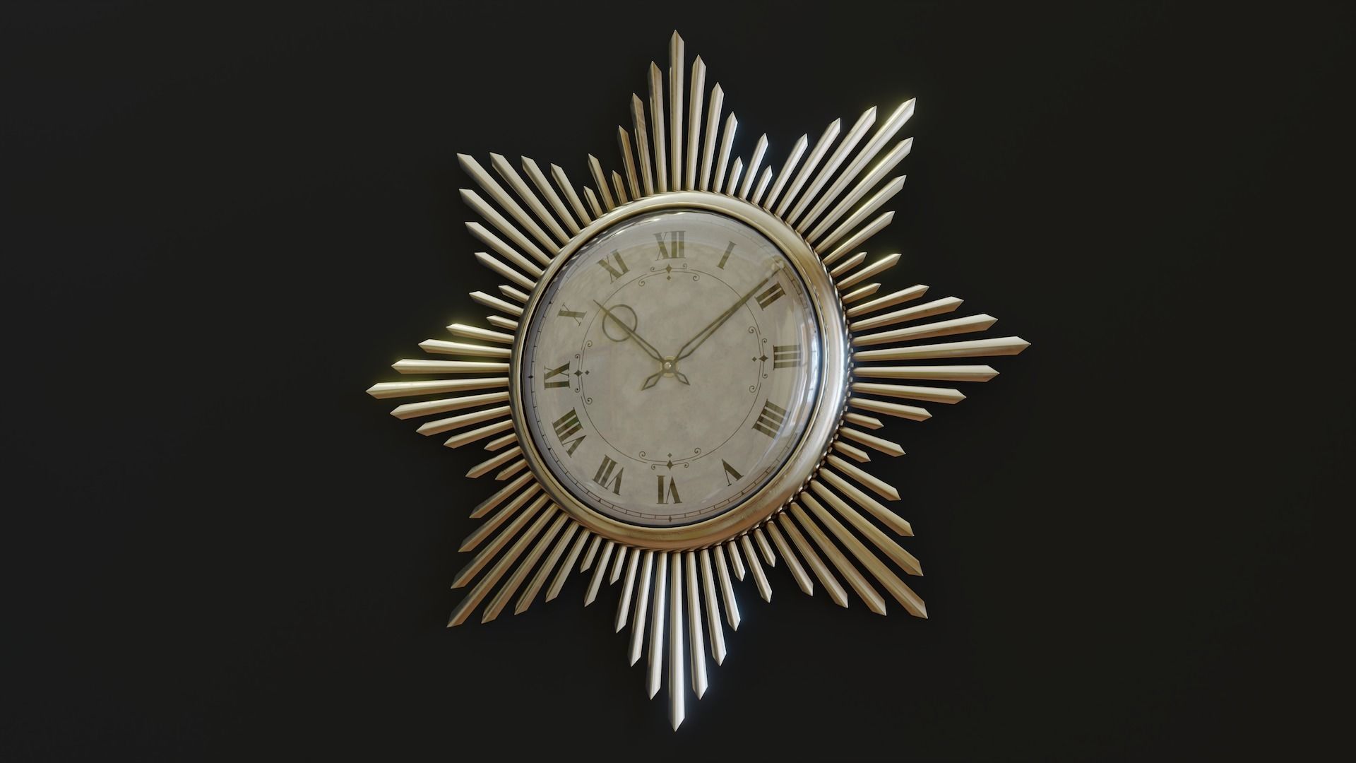 Mid-Century Starburst Clock Low-poly 3D model_2