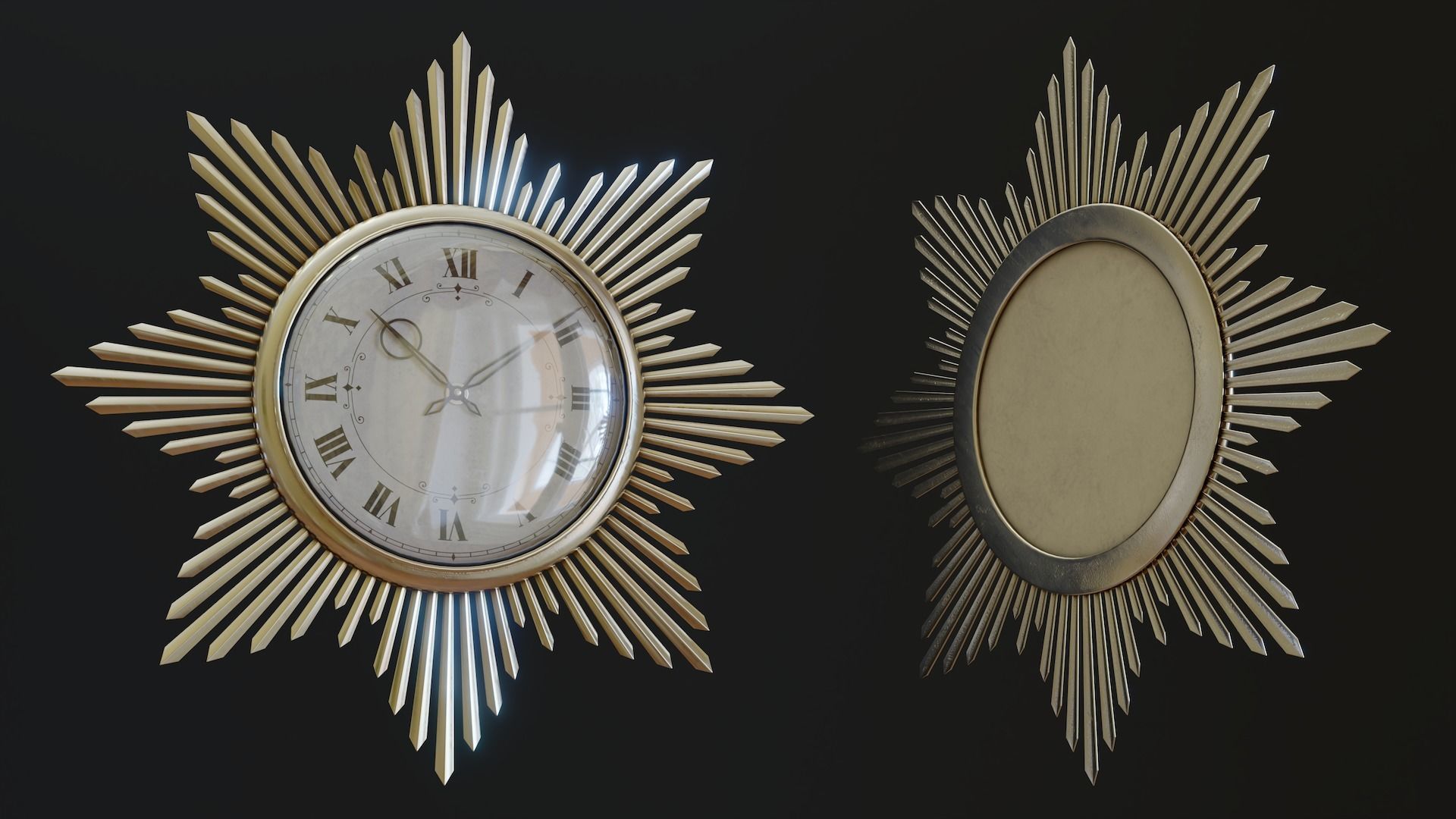 Mid-Century Starburst Clock Low-poly 3D model_4