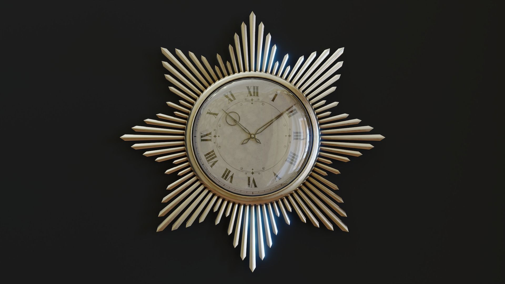 Mid-Century Starburst Clock Low-poly 3D model_3