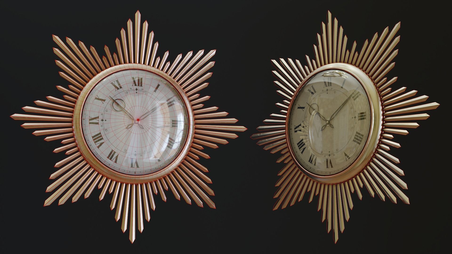 Mid-Century Starburst Clock Low-poly 3D model_5