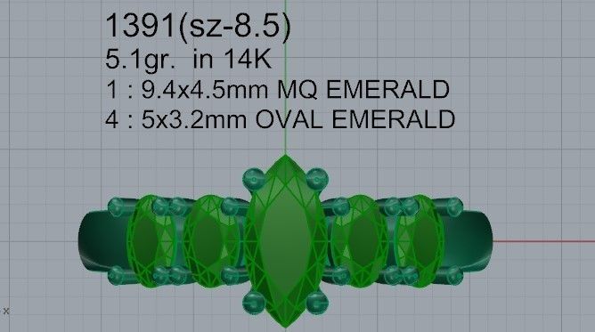5-Stone Ring 1391 3D print model_4